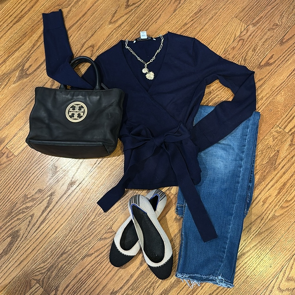 Diane Von Furstenberg Navy Wrap Cardigan